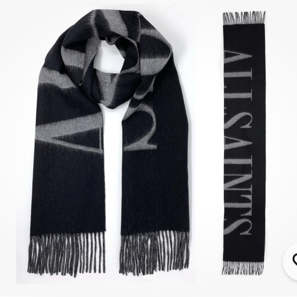 All Saints Gray and Black Scarf